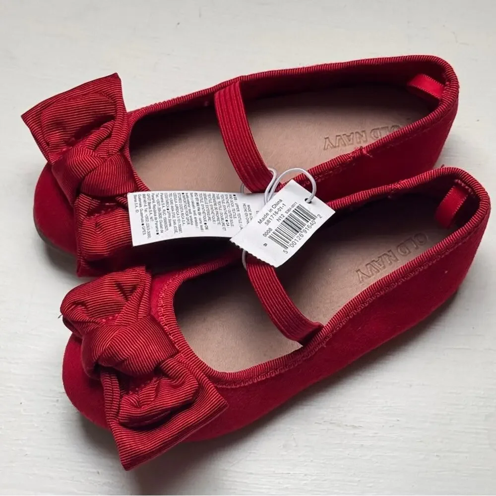 Old Navy Kids Red Bow Ballet  Mary Jane Style Flats Sz 8  NWT